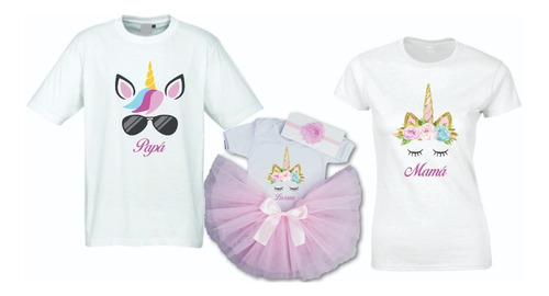 Tutu Conjunto De Unicornio Para Bebé Con Playeras Papá Mamá