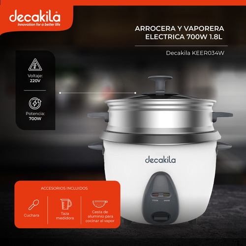 Arrocera Electrica 700w Vaporera Decakila Keer034w Olla Antiadherente 1.8 Litros