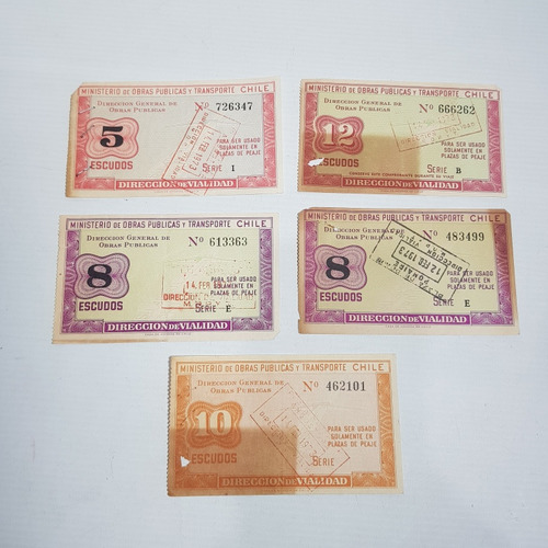 Antiguos Bonos Vales Chile Peajes 1970 Lote X 5 Mag 62299