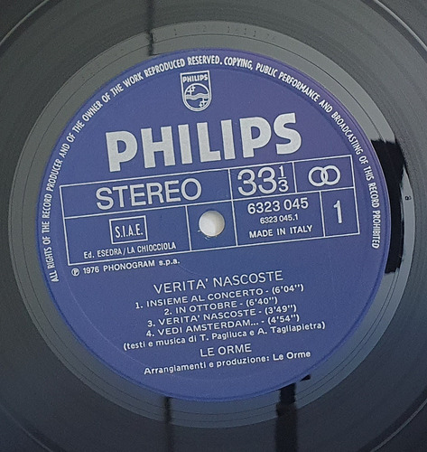 Lp Le Orme Verità Nascoste 1976 Importado Itália Original (Usado)
