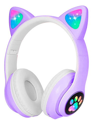 Audifonos Bluetooth Diadema Luz Led Gato Orejas Kawaii