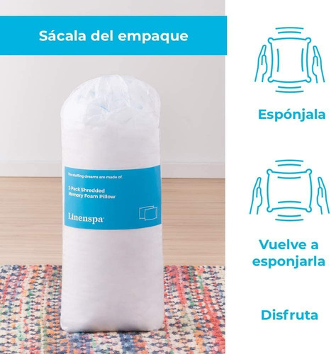 Linespa ® 2 Almohadas Memory Foam Triturado Tamaño Queen Color Blanco