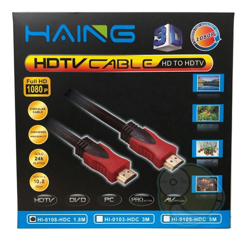 Cable Hdmi 1.8 Metros Full Hd 1080p Xbox Laptop Ps4 Vers 1.4 Color Negro con rojo