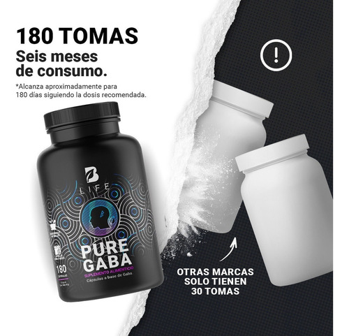 Gaba De 180 Cápsulas De 500mg. Pure Gaba B Life