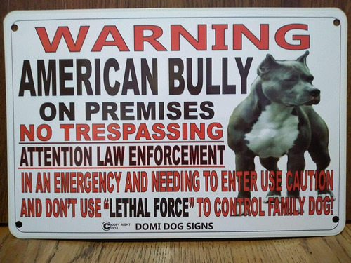 Letrero Metal Warn American Bully Dog Para Valla Cuidado 8 X