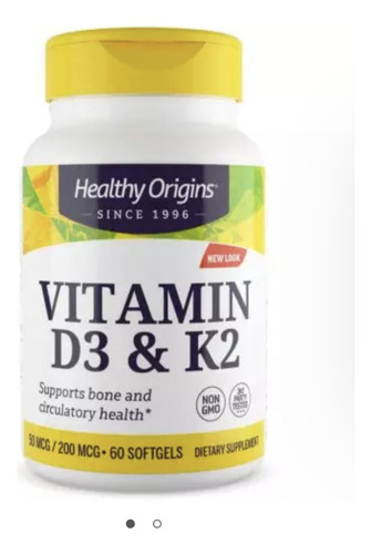 Vitamina D3 2000 Iu & K2 200 Mcg 60 Softgels Healthy Origins