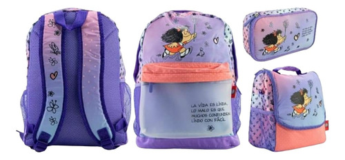 Pack Mochila Para Cargar Mafalda + Lonchera + Cartuchera