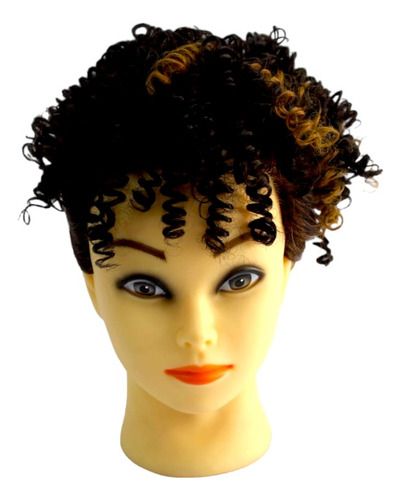 Coque Afro Puff Cacheado 100% Orgânico Volumoso Adere Creme Cor Castanho Com Mechas Mel Sp4/27
