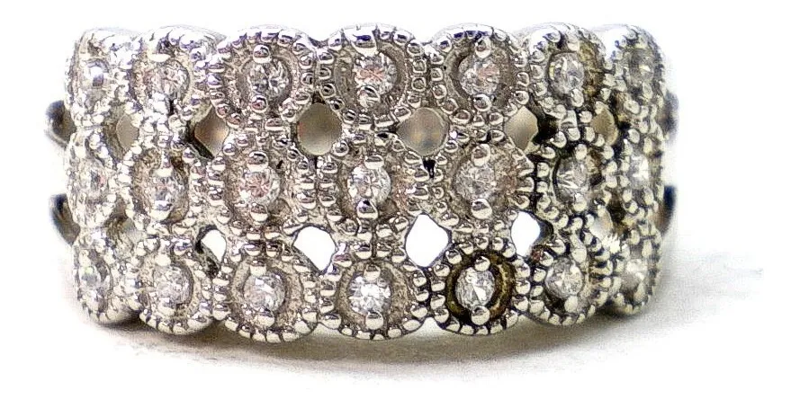 Anillo De Plata 925 Y Zafiros Blancos Art002