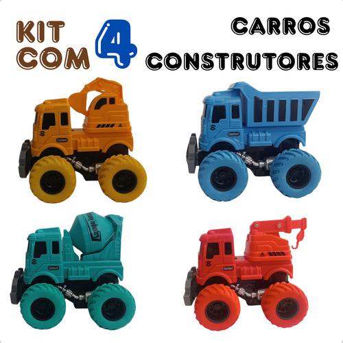 Kit 4 Brinquedo Caminhão Construção Civil Fricção Infantil