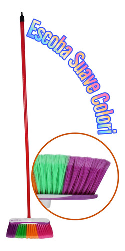 Escoba De Plástico Extra Suave Colori Con Bastón (6 Piezas)
