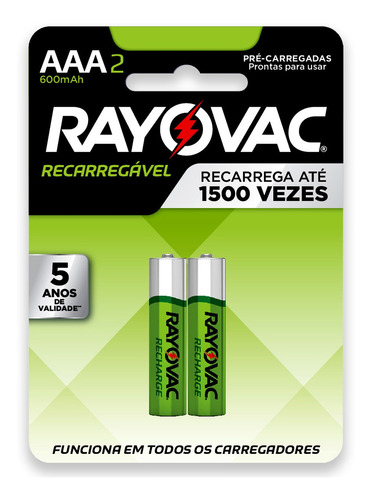 02 Pilhas Aaa Recarregável 600mah Rayovac 1 Cartela