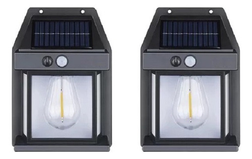 2 Unidades Farola De Pared Carga Solar Luz Led Blanco Cálido Negro