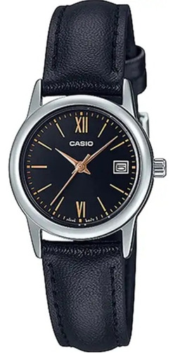 Reloj Casio Ltpv002 Mujer Correa Piel Números Romanos Color De La Correa Negro Color Del Bisel Plateado Color Del Fondo Negro