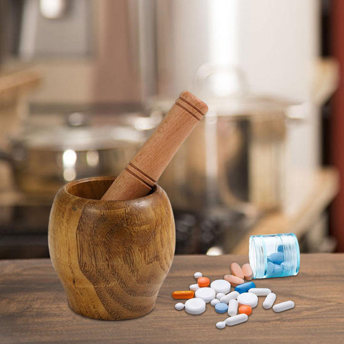 6 Mortero De Madera Con Molinillo De Maja Tazón Gadget De