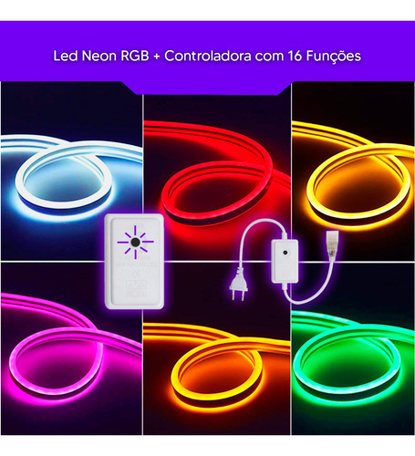 Mangueira Fita Led Neon Flex 100m Conector Tomada Brilho Decorativos Cor Da Luz Colorido Rgb Lumi 1ª Linha