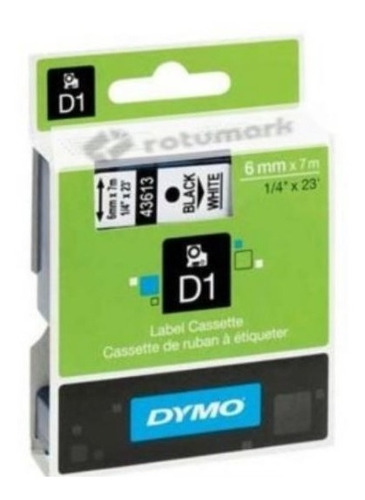 Cinta Dymo Compatible D1 Negro Sobre Blanco 6mm X 7m 43613