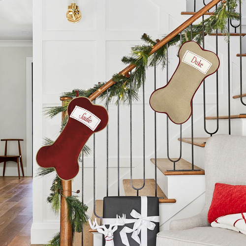 Red Jute Dog Bone Xmas Stocking Gift Bag 37x22cm