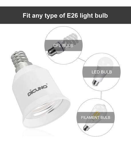 Adaptador Dicuno E12 A E26, Convertidor De Enchufe Ac