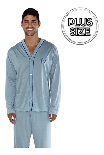 Pijama Plus Size Manga Longa Aberto Calça Botão Extra Grande