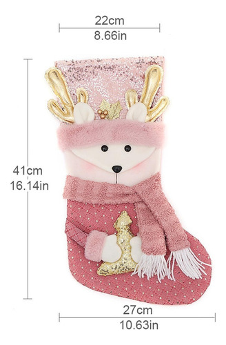 Calcetines Navideños Felpa Con Lentejuelas Rosas Decoración