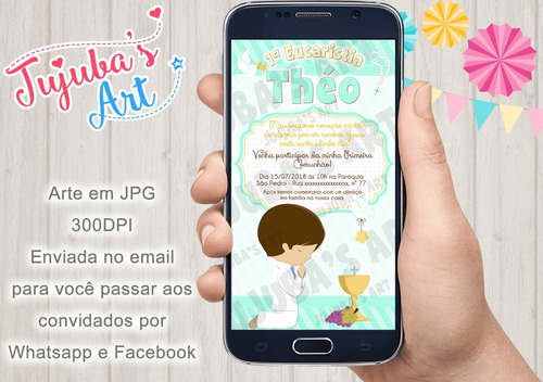 Imagem 1 de 3 de Convite Digital Primeira Eucaristia Comunhão Menino #mod4