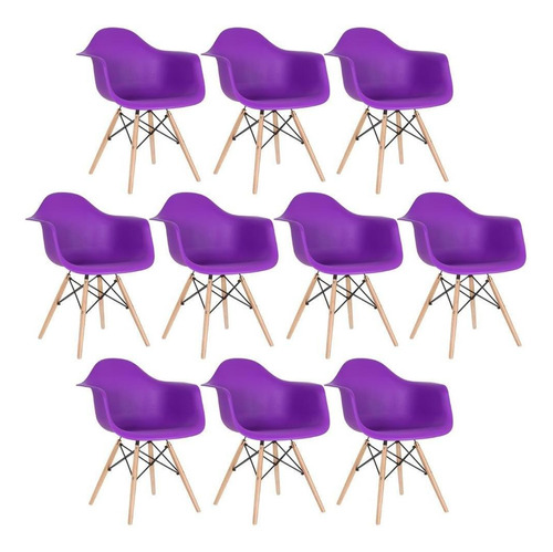 10 X Cadeiras Charles Eames Wood Daw Com Braços Cores Estrutura da cadeira Roxo