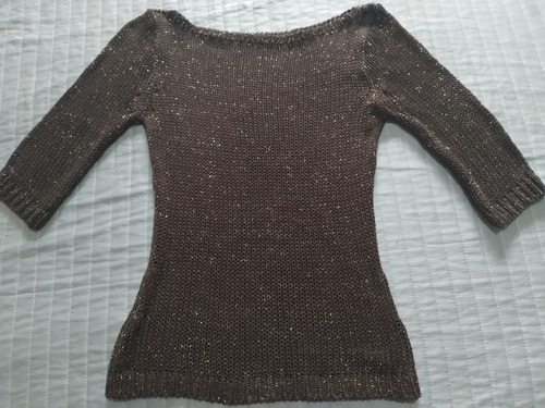 Sweater Tejido Marrón Con Dorado Manga 3/4 Talle S Elastizad