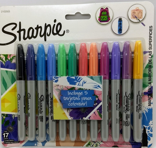 Marcadores Sharpie X12+5 Tarjetas P/colorear-indelebles-med.