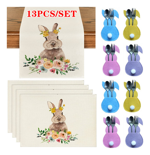 Tapete De Mesa Con Diseño De Conejo De Pascua, Diseño De Flo