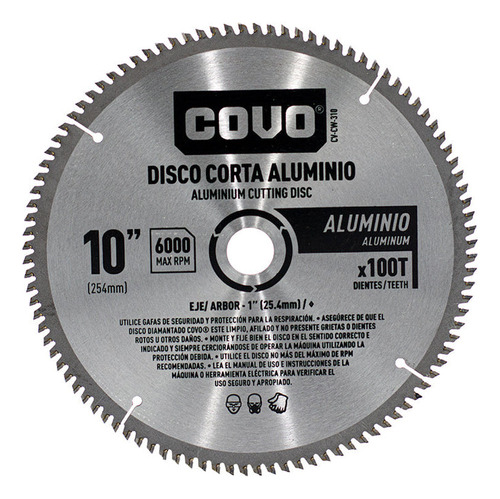 Disco Corte Melamina Aluminio 10pLG Sierra 100dts Covo