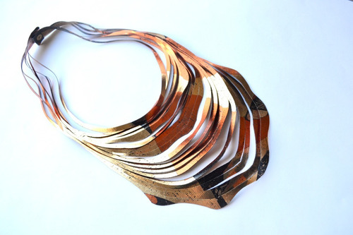 Collar Ondas Largo, Cobre Y Dorado