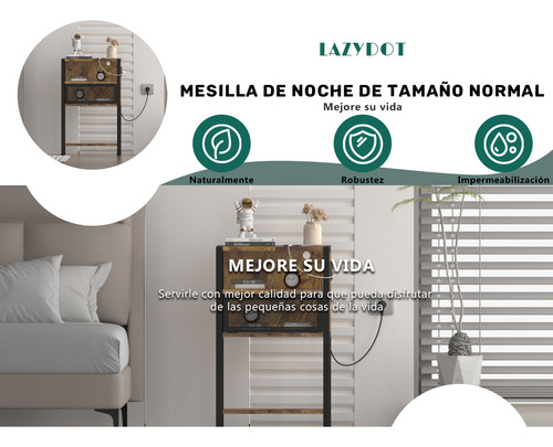 Lazydot Mesilla De Noche Con Tomas, Buros Para Recamara Con Dos Cajones, Mueble De Salón Con Dos Enchufes Y Dos Usb, Mesita De Noche Vintage, Mesa Auxiliar