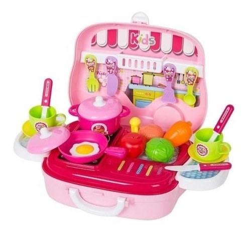 Juego De Cocina En Valija Con Ruedas Mas Accesorios 26 Pzs