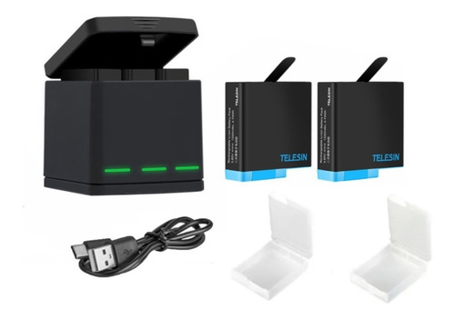 Imagem 1 de 6 de Carregador Triplo Telesin + 2x Baterias Gopro Hero 5 6 7 E 8