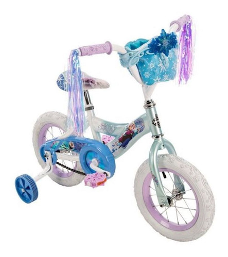 Bicicleta infantil Huffy Disney Frozen R12 freno contrapedal color blanco/azul con ruedas de entrenamiento