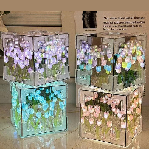 Lámpara De Espejo 2 En 1 Cubo Tulipanes Usb 30 Flores Color De La Estructura Color De La Pantalla