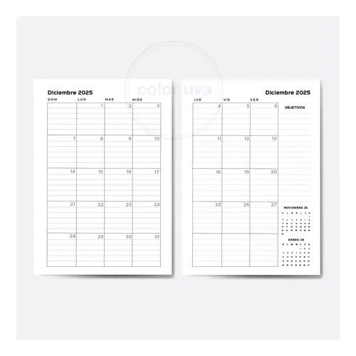 Planner Mensual 2025 Doble Hoja Imprimible Pdf