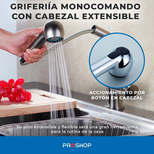 Imagen 3 de 10 de Canilla Monocomando Cocina Griferia De Acero - Nero Original