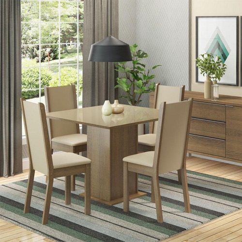 Juego Comedor Moscou Plus Madesa Tapa De Vidrio Y 4 Sillas