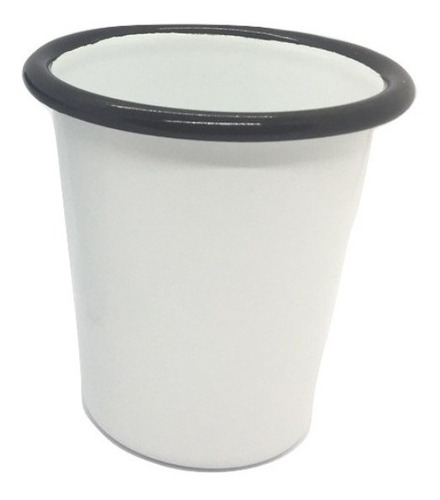 Caja De 6 Vasos Enlozados Blancos Borde Negro.