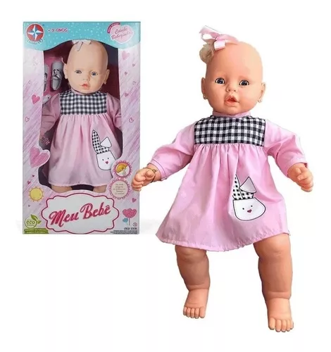 Boneca Bebê Reborn 60cm Roupa Xadrez Cabelo Longo Envio Já