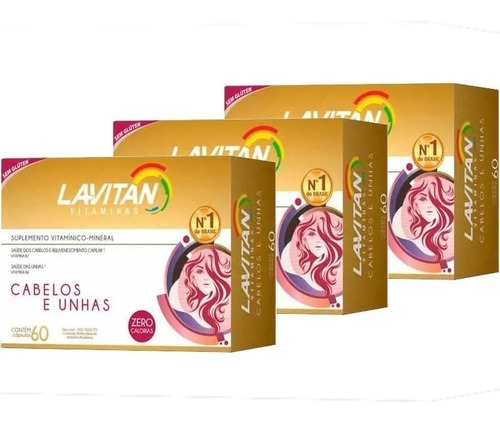 Kit 3x Lavitan Hair C/60 Cáps Vitamina Força Cabelos E Unhas