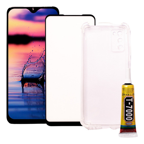 Tela Compatível Samsung A03 Core + Película + Case + Cola Cor Preto