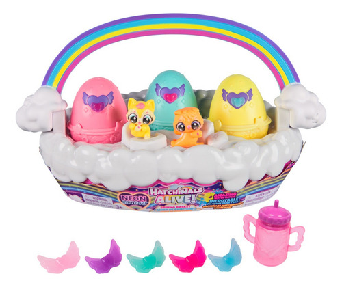 Hatchimals Alive, Juguete De Cesta De Primavera Neon Rainbow (los Estilos Pueden Variar), 3 Huevos De Pascua Que Se Rompen Solos, Juguetes Y Regalos Divertidos Para Niños Y Niñas A Partir De 3 Años