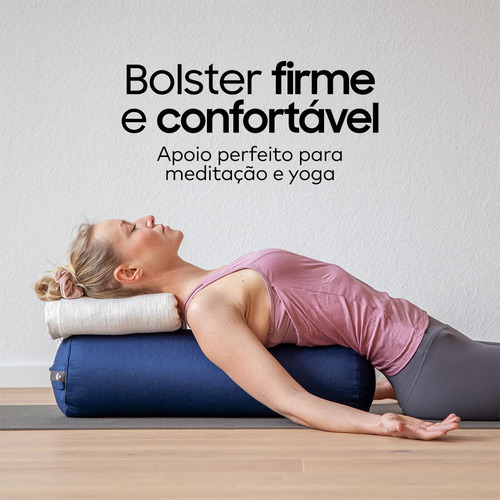 Almofada Cilíndrica Bolster Eco Rolinho Yoga Restaurativa Cor Azul Yogateria