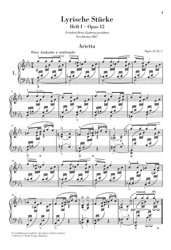 Complete Lyric Pieces For Piano / Samtliche Lyrische Stucke.