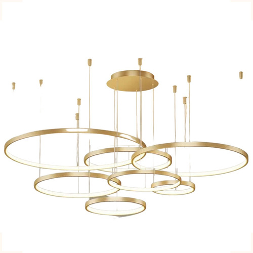 Pendente Lustre 7 Anéis Arco Aro De Led Sala De Jantar Estar Cor Gold Bivolt