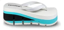 Comprar Ojotas Altas Con Plataforma. Aqua Y Blanco. Ojotas Con Taco