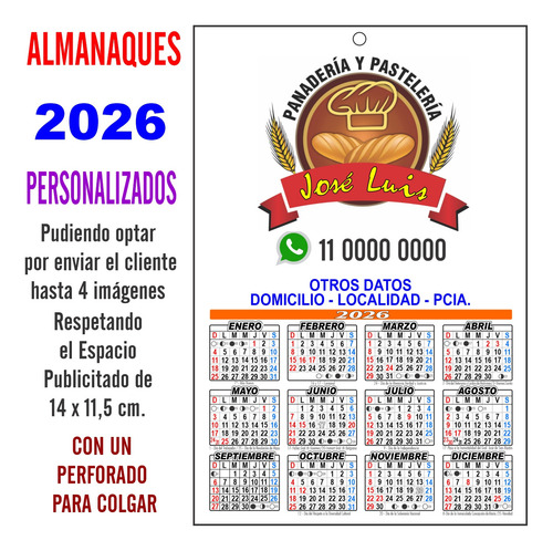 Almanaques 2026 Personalizados +1 Perforado Colgar 200 Udad Almanaques Personalizados Impresos Full Color